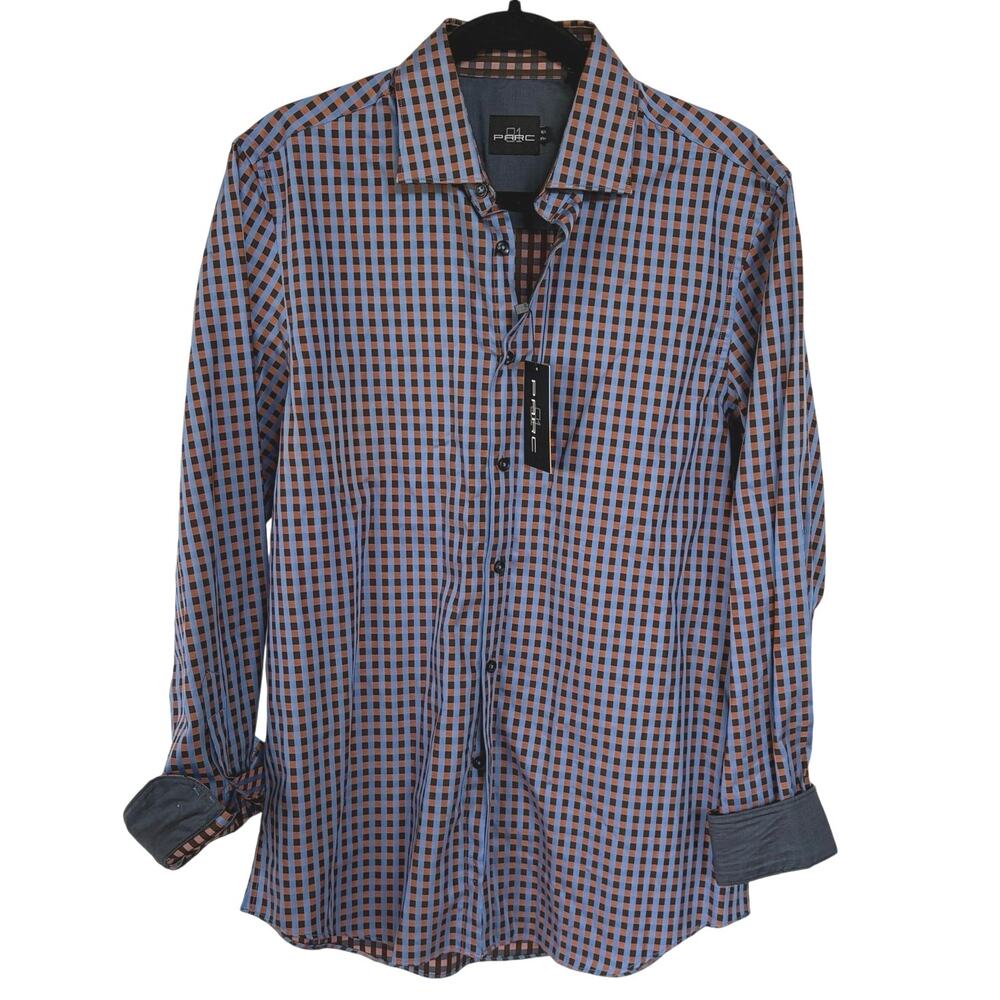 NWT Parc 81 Blue Brown Argos Button Down Dress Shirt Business Casual Mens Medium